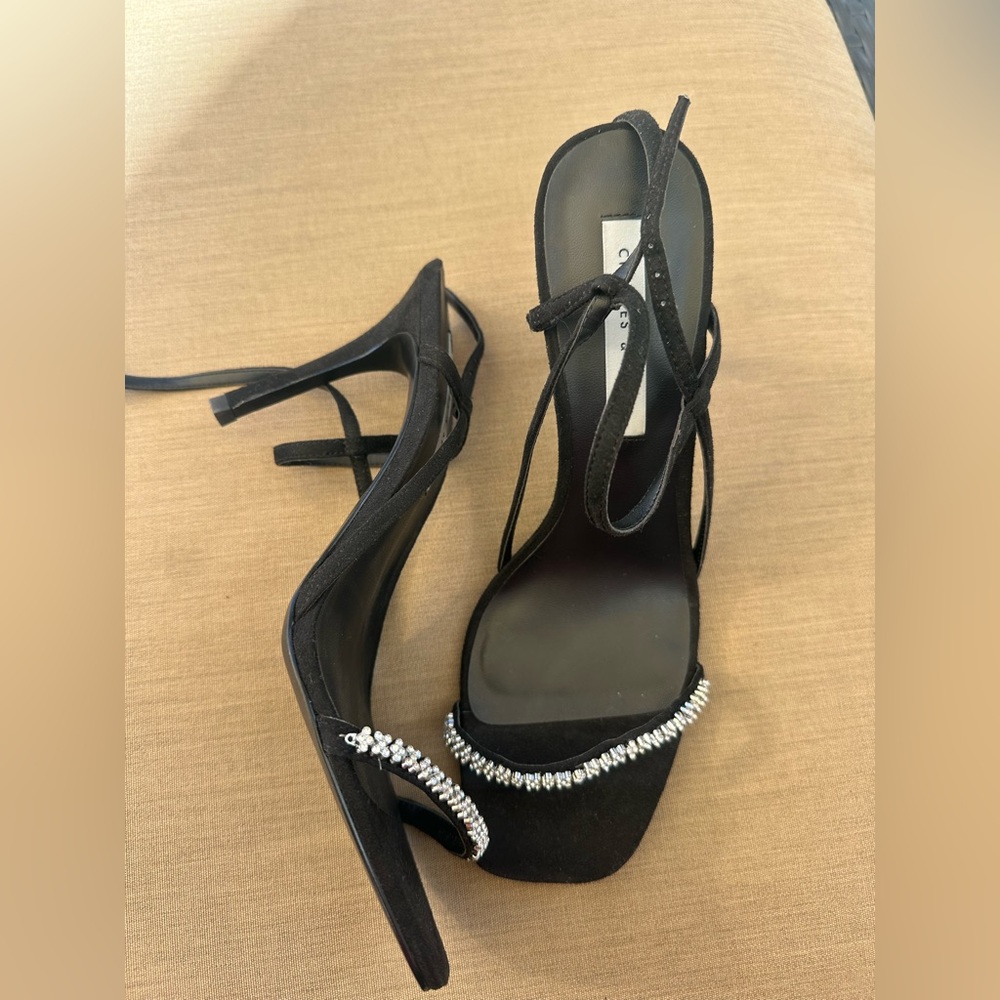 NWT Charles & Keith Black Heels with Rhinestone Accent